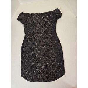 Bailey Blue Bodycon Dress‎ Metallic Chevron Off Shoulder Party Cocktail L